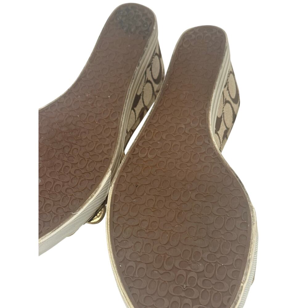 Coach Perry Signature Monogram Wedge Sandals – Gold & Khaki Canvas - Picture 10 of 10